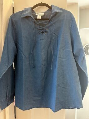 NWOT Country Store Denim Lace-Up Tunic Top - Blue 70% cotton blend